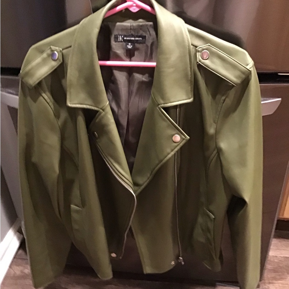 INC International Concepts Olive Leather Jacket